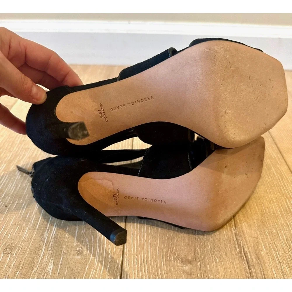 Veronica Beard Aerin‎ Sandal Stilleto Black Suede Pump Sz 7.5 $350 style 6102410